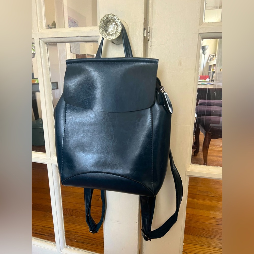 Navy leather backpack